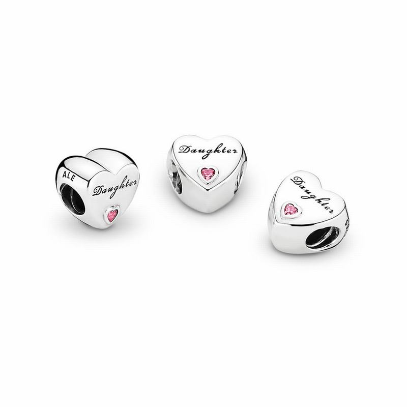 Pandora Daughter's Love Charm Ireland - Sterling Silver/Pink/Cubic Zirconia - 923086SMH